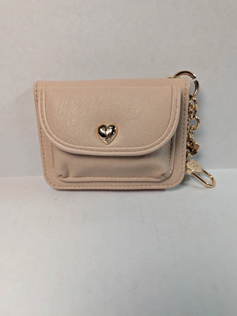 NWOT Juicy Couture Mini Wallet Card Holder Blush Beige Heart Gold Tone Clip